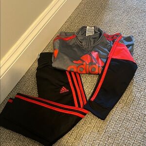 Adidas Kids Black Joggers with Red Stripes